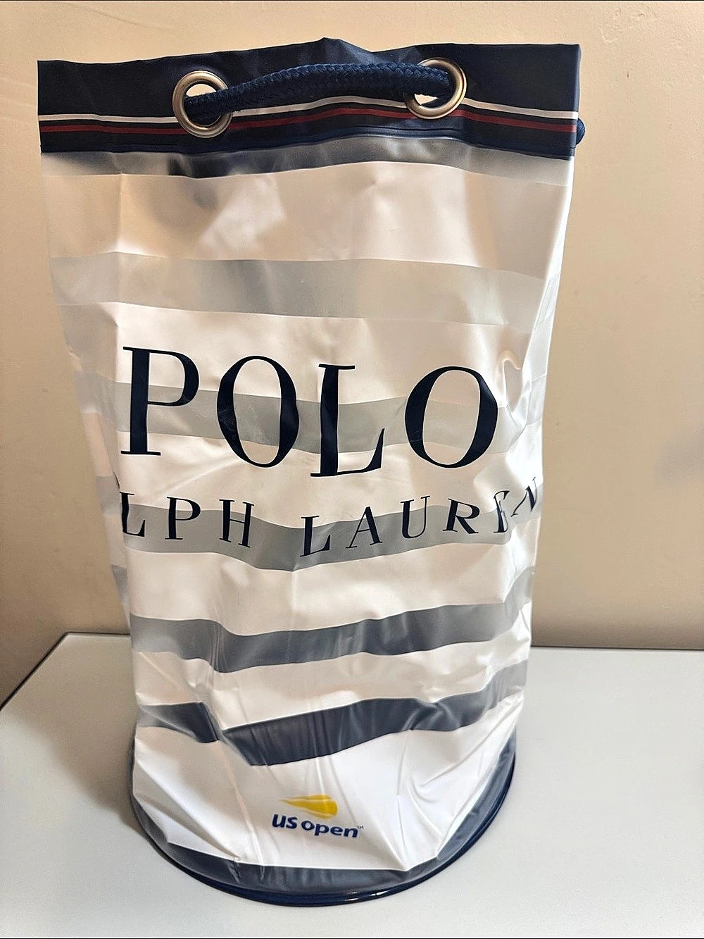 Polo Ralph Lauren US Open PVC Drawstring Backpack in White & Blue
